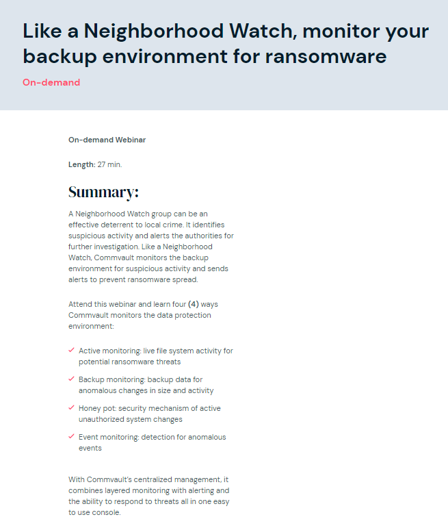 Ransomware recovery files – 4 of 5: Like a Neighborhood Watch, monitor your backup environment for ransomware