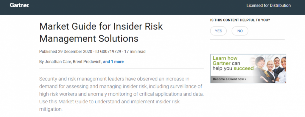 Get the Gartner 2020 Market Guide for Insider Risk Management Solutions