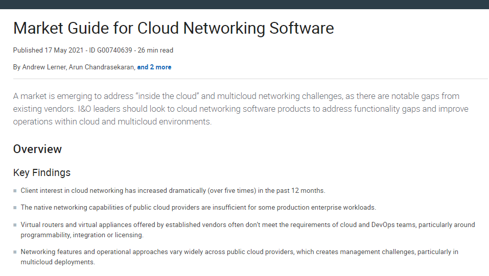 Gartner Cloud Networking Software Market Guide