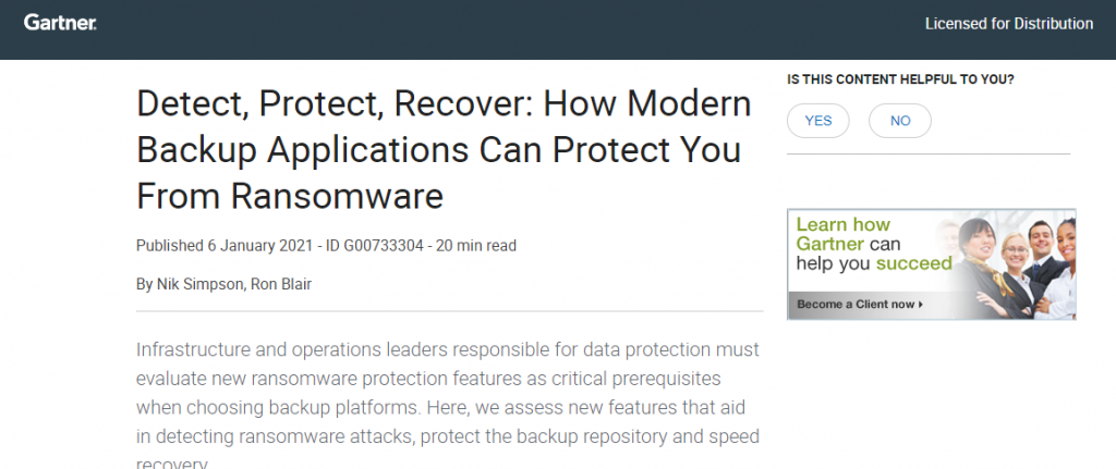 Gartner Report — Detect, Protect, Recover: How Modern Backup Applications Can Protect You From Ransomware