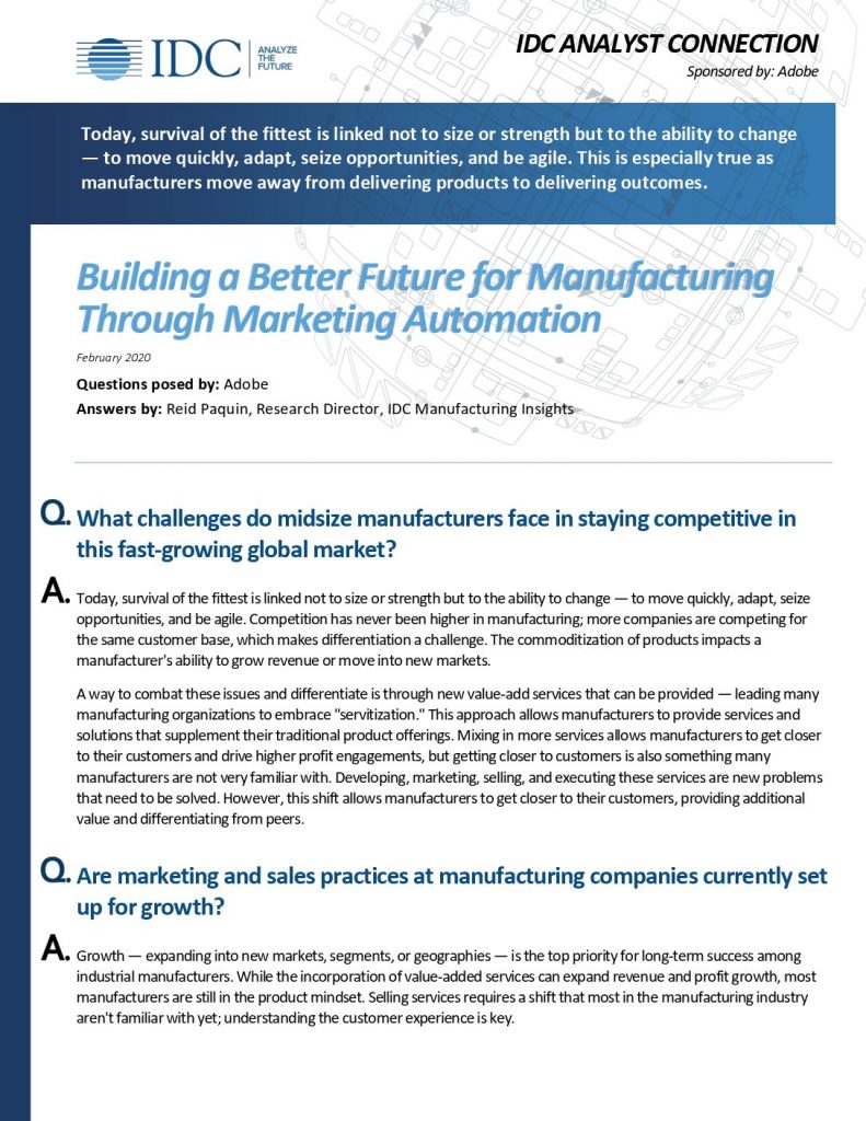 IDC Analyst Connection: Building a Better Future for Manufacturing Through Marketing Automation