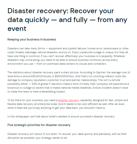 Disaster Recovery: Recover your data quickly – and fully – from any event