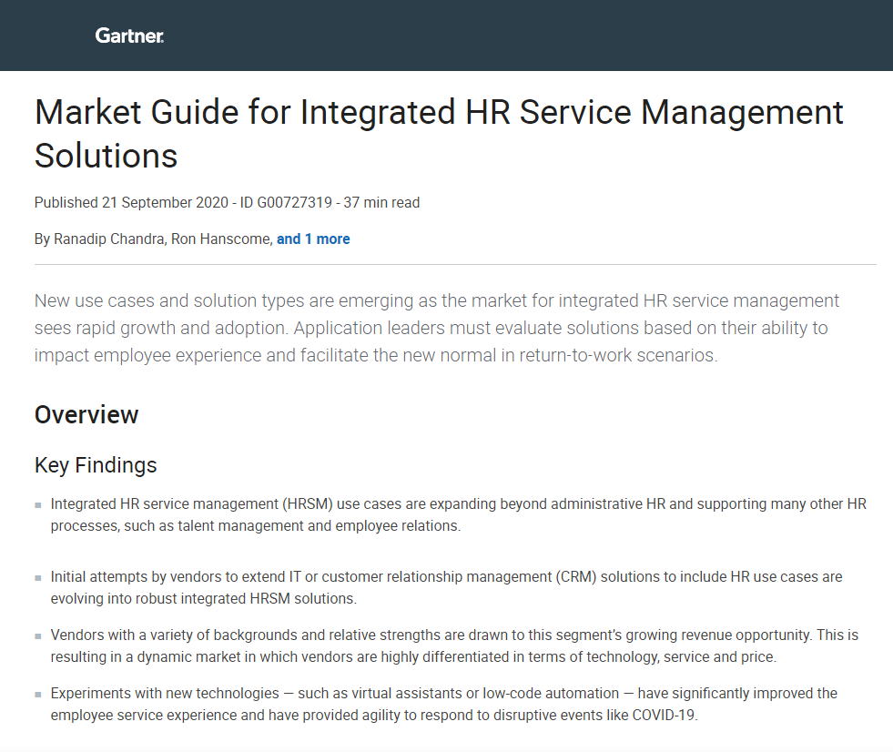 Market Guide for Integrated HR Service Management Solutions