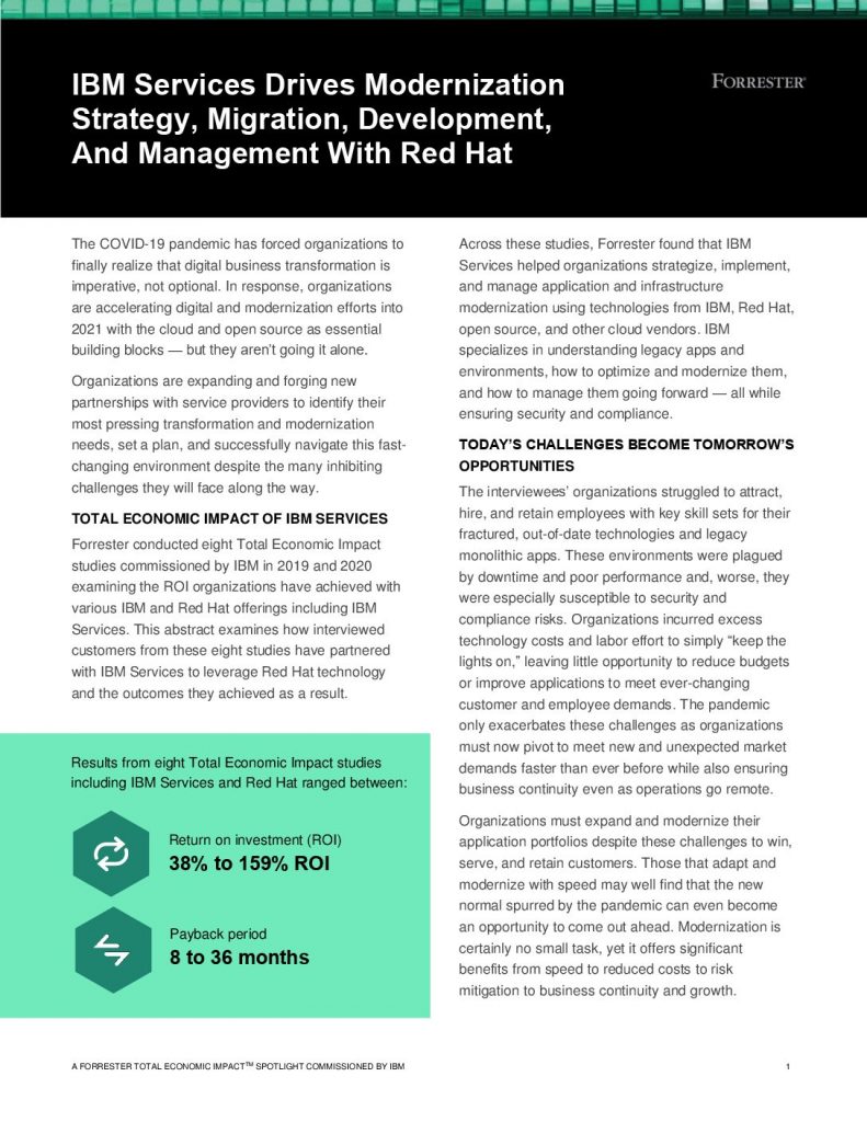 Forrester Spotlight:  IBM Services Drives Modernization Strategy, Migration, Development, And Management With Red Hat