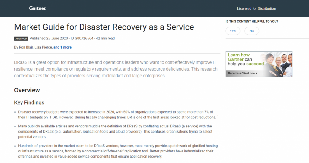 Gartner Market Guide for DRaaS