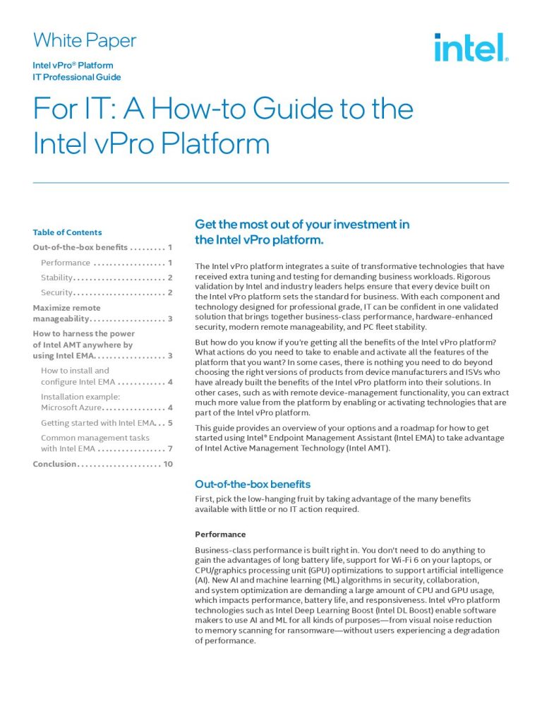 For IT: A How- to Guide to the Intel vPro® Platform