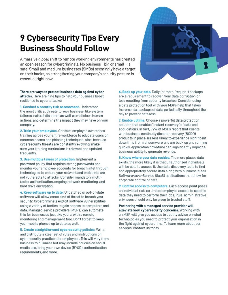 9 Cybersecurity Tips  for  MSPs to Help Protect Their Clients