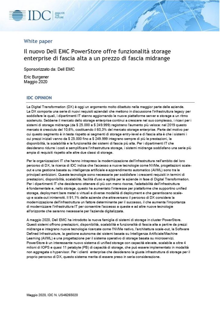 Il nuovo Dell EMC PowerStore offre funzionalità storage enterprise di fascia alta a un prezzo di fascia midrange