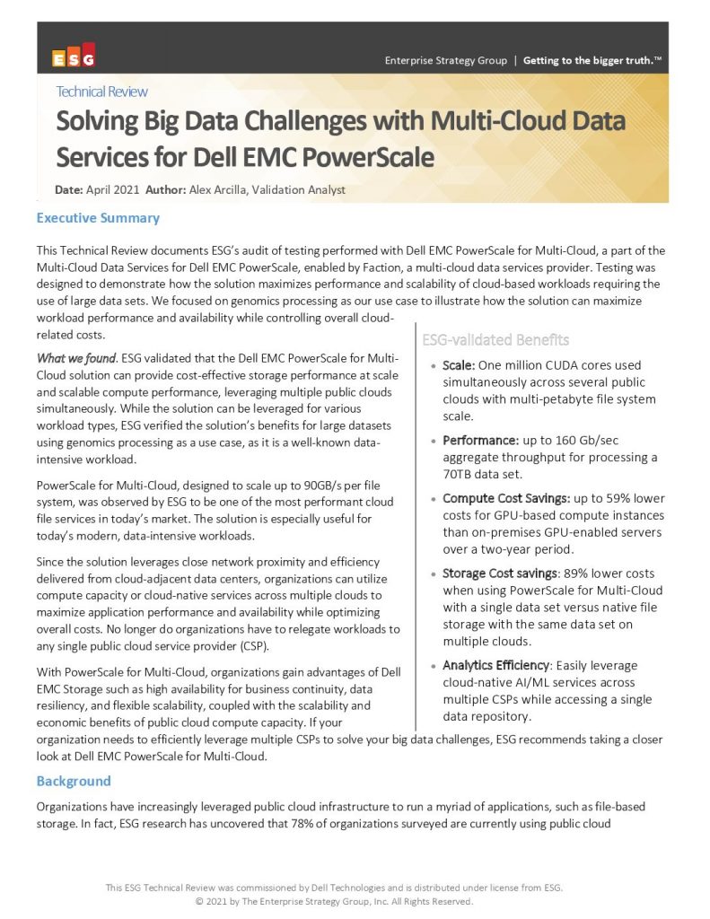 ESG Solving Big Data Challenges with Multi-Cloud Data Services for Dell EMC PowerScale