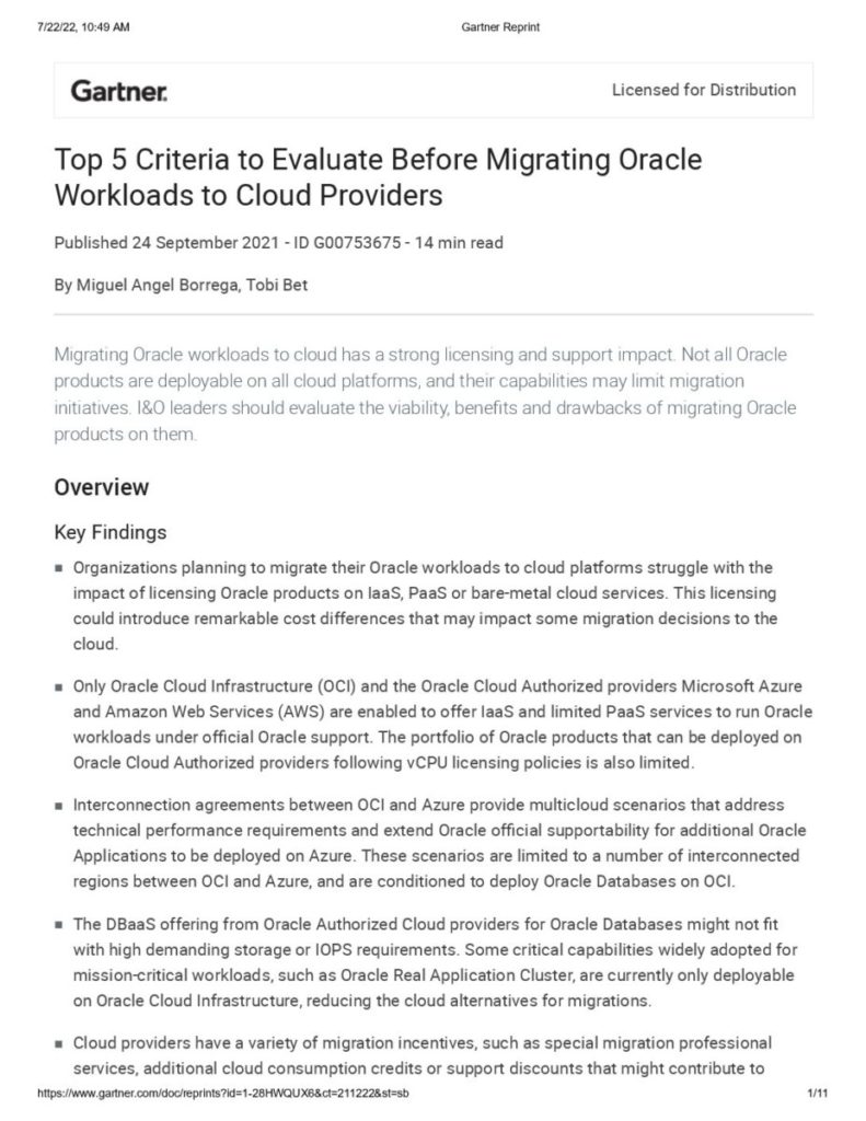 Top 5 Criteria to Evaluate Before Migrating Oracle Workloads to Cloud Providers