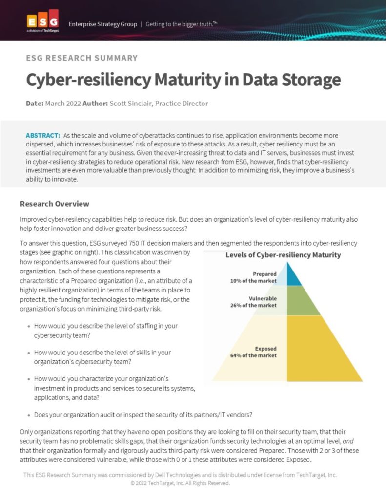 Cyber- resiliency Maturity in Data Storage