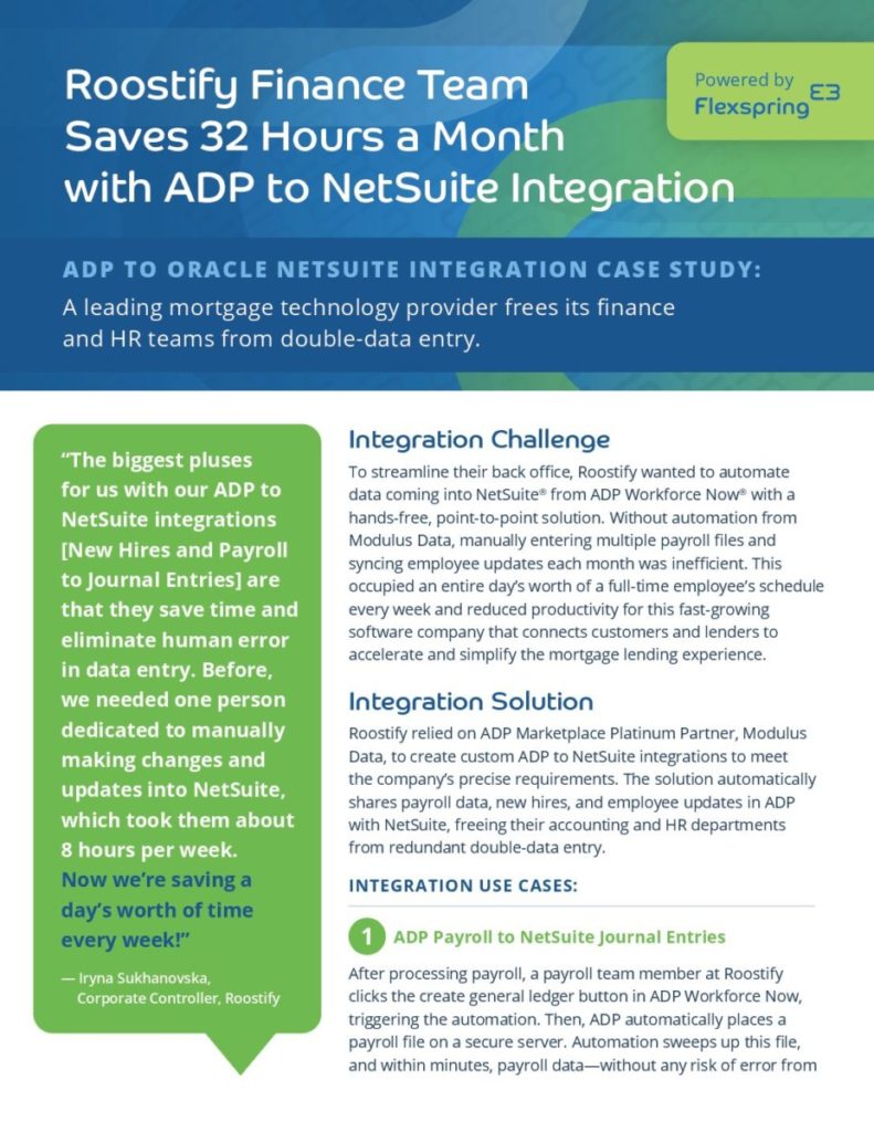 Roostify Finance Team Saves 32 Hours a Month with ADP to NetSuite Integration