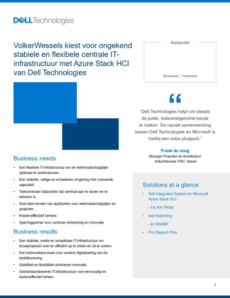 VolkerWessels opts for unprecedentedly stable and flexible central IT infrastructure with Azure Stack HCI from Dell Technologies (Dutch)