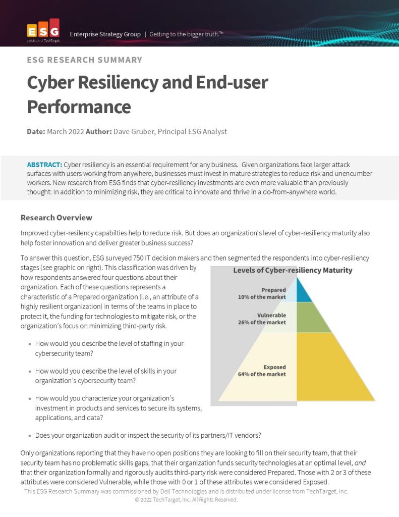 ESG RESEARCH SUMMARY: Cyber Resiliency and End-user Performance