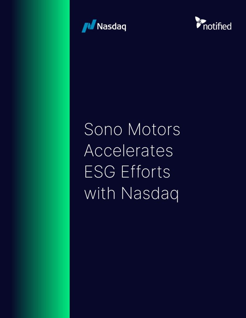 Sono Motors Accelerates ESG Efforts with Nasdaq