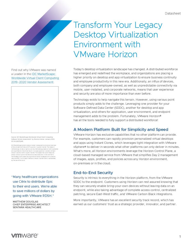Transform Your Legacy Desktop Virtualization Environment with VMware Horizon