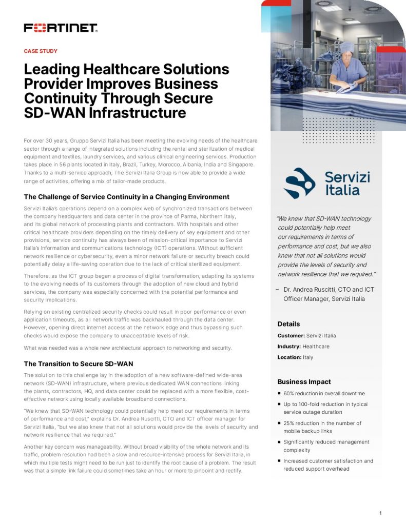 Leading Healthcare Solutions Provider Improves Business Continuity Through Secure SD-WAN Infrastructure