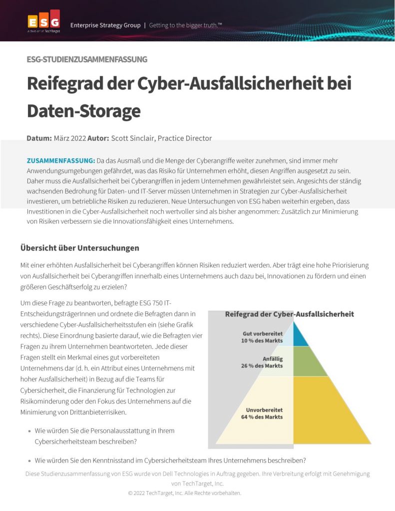 Reifegrad der Cyber- Ausfallsicherheit bei Daten-Storage