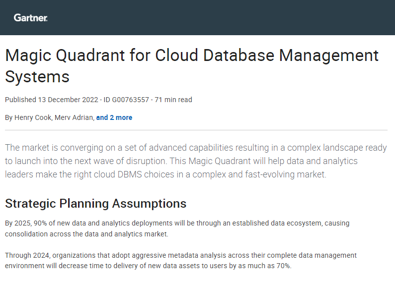 Gartner Database Management System Magic Quadrant Report