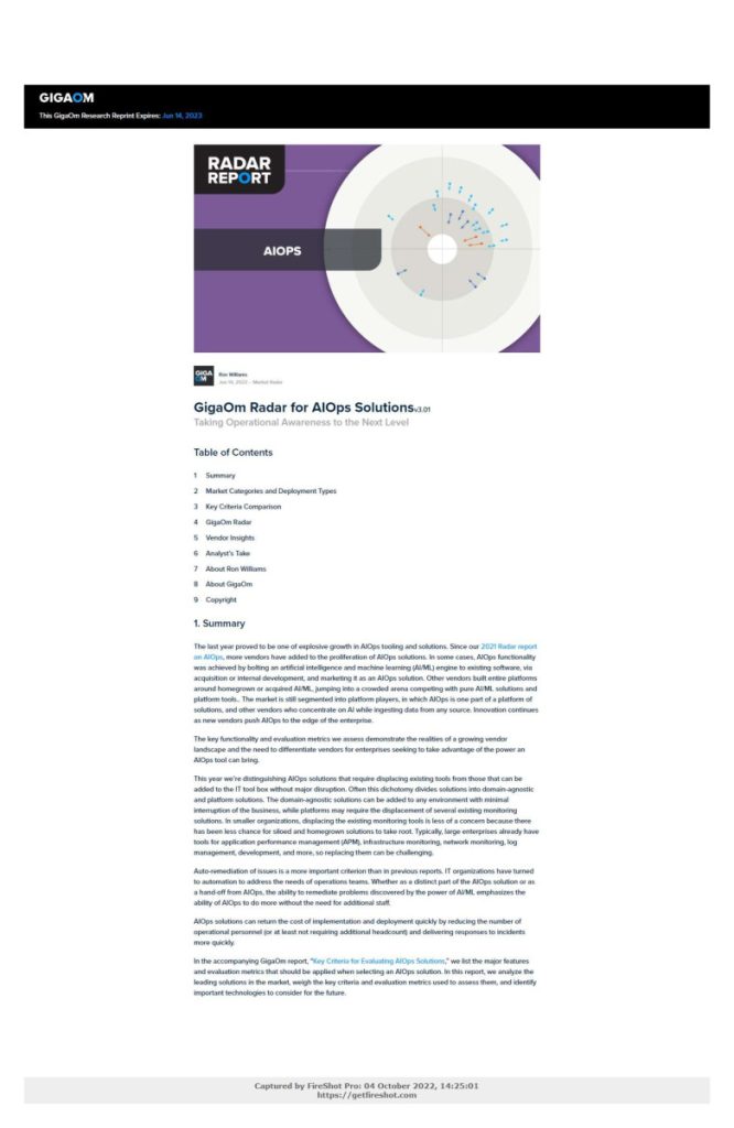 GigaOm Radar for AIOps Solutions