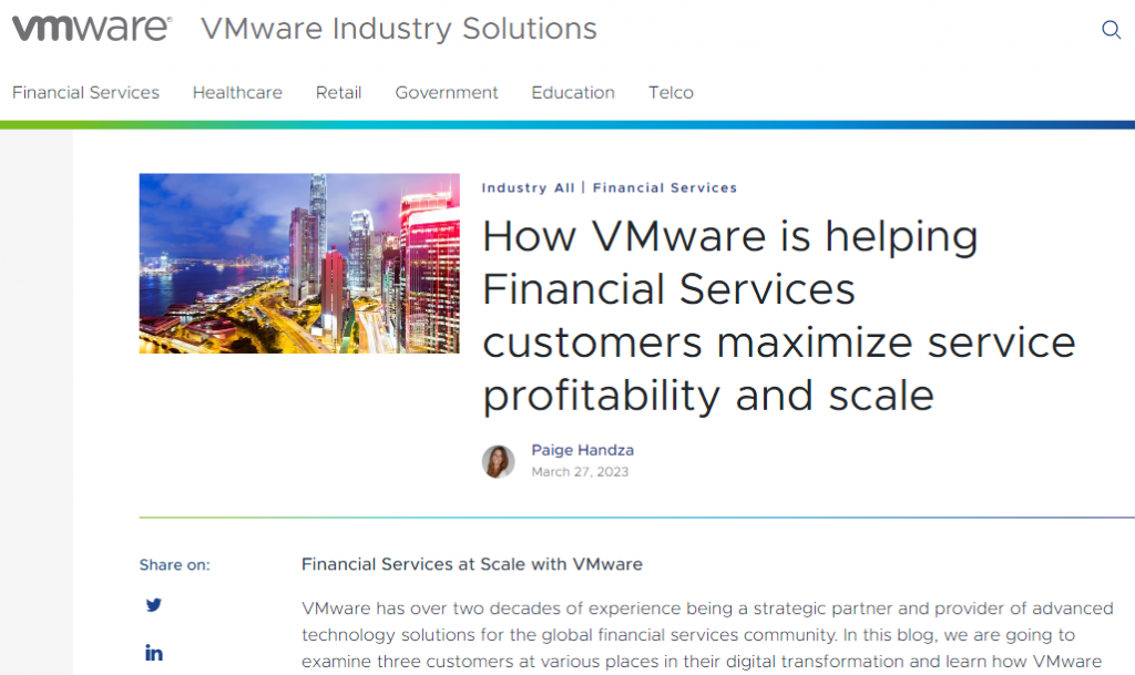 How VMware is helping Financial Services customers maximize service profitability and scale