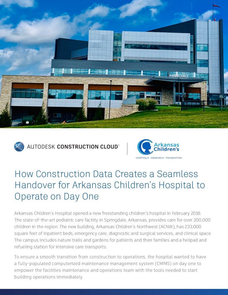 How Construction Data Creates a Seamless Handover for Arkansas Children’s Hospital to Operate on Day One