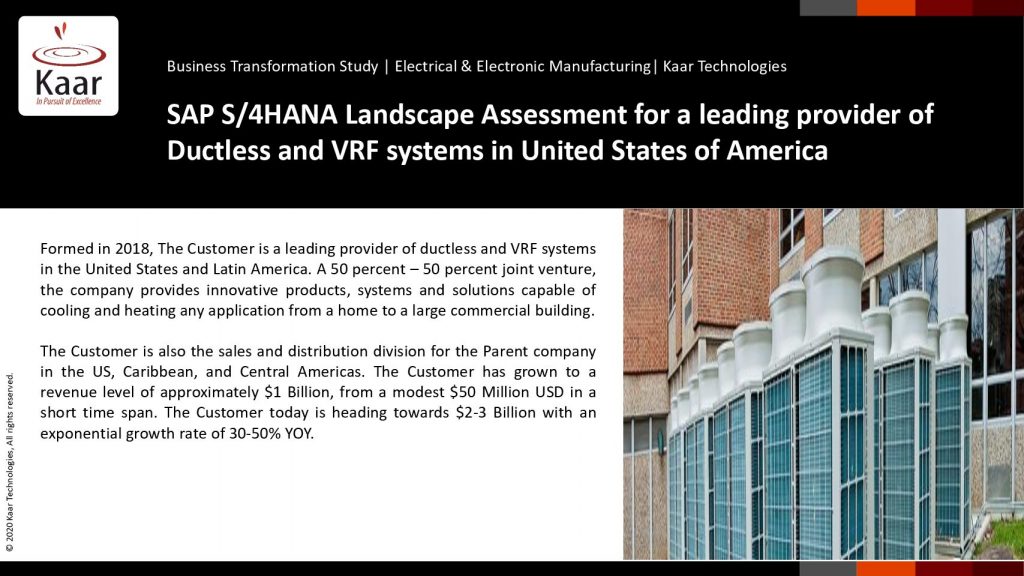 SAP S/4HANA Landscape Assessment for a leading provider of Ductless and VRF systems in United States of America