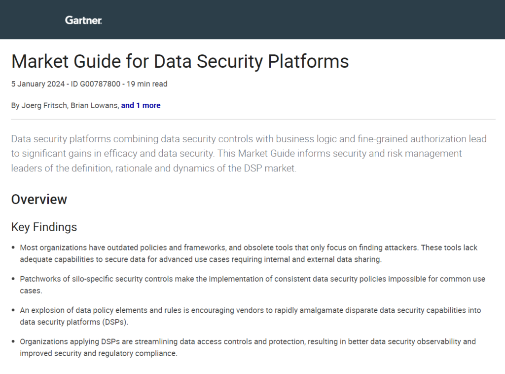 2024 Gartner Market Guide for Data Security Platform