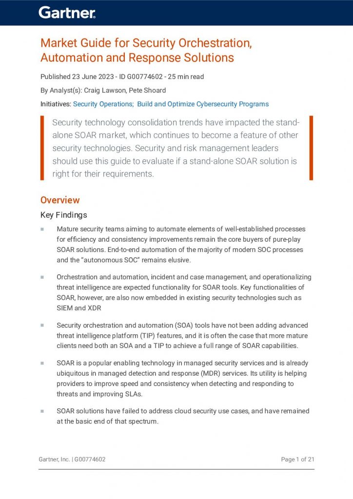 2023 Gartner® Market Guide for Security, Orchestration, Automation and Response Solutions